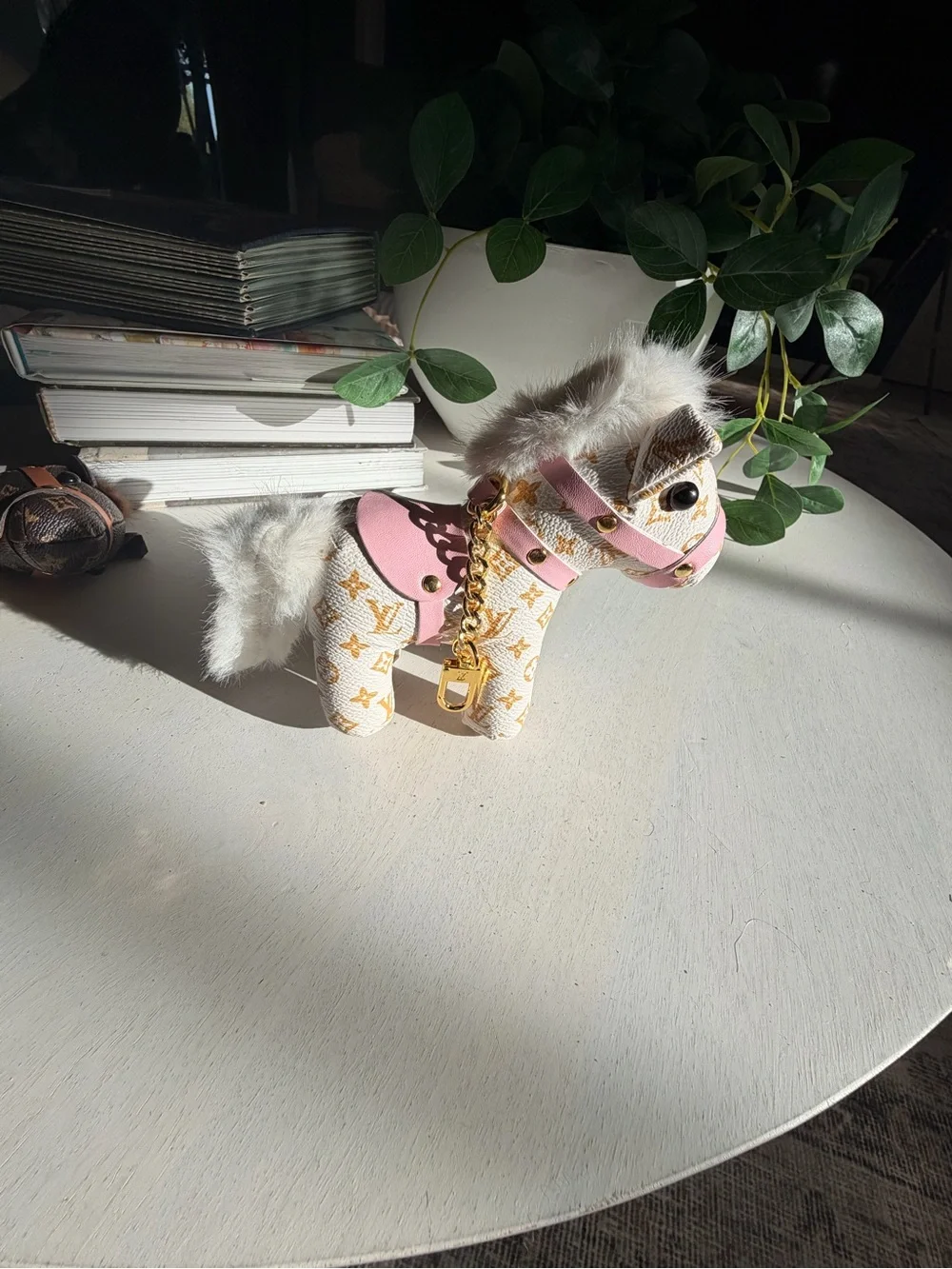 Designer-Inspired Pink & White Pony Pet Charm